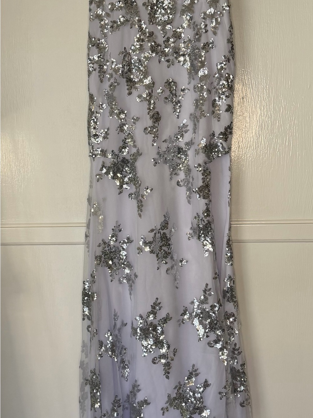 Lavetir White Silver Sequin Floral Maxi Dress